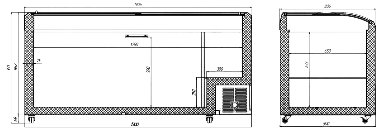 Креслення Морозильна скриня Юка з гнутим склом M800S