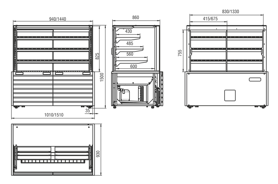 Креслення кондитерських холодильних вітрин Дакота Cube Luxe